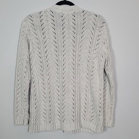 Vintage Liz Claiborne Chunky Knit Sweater Size L Ivory Cream Linen VNeck Coastal - Picture 9 of 13